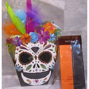 Papyrus DAY OF THE DEAD Halloween gift bag/tote-feathers + Tissue Paper-SEALED